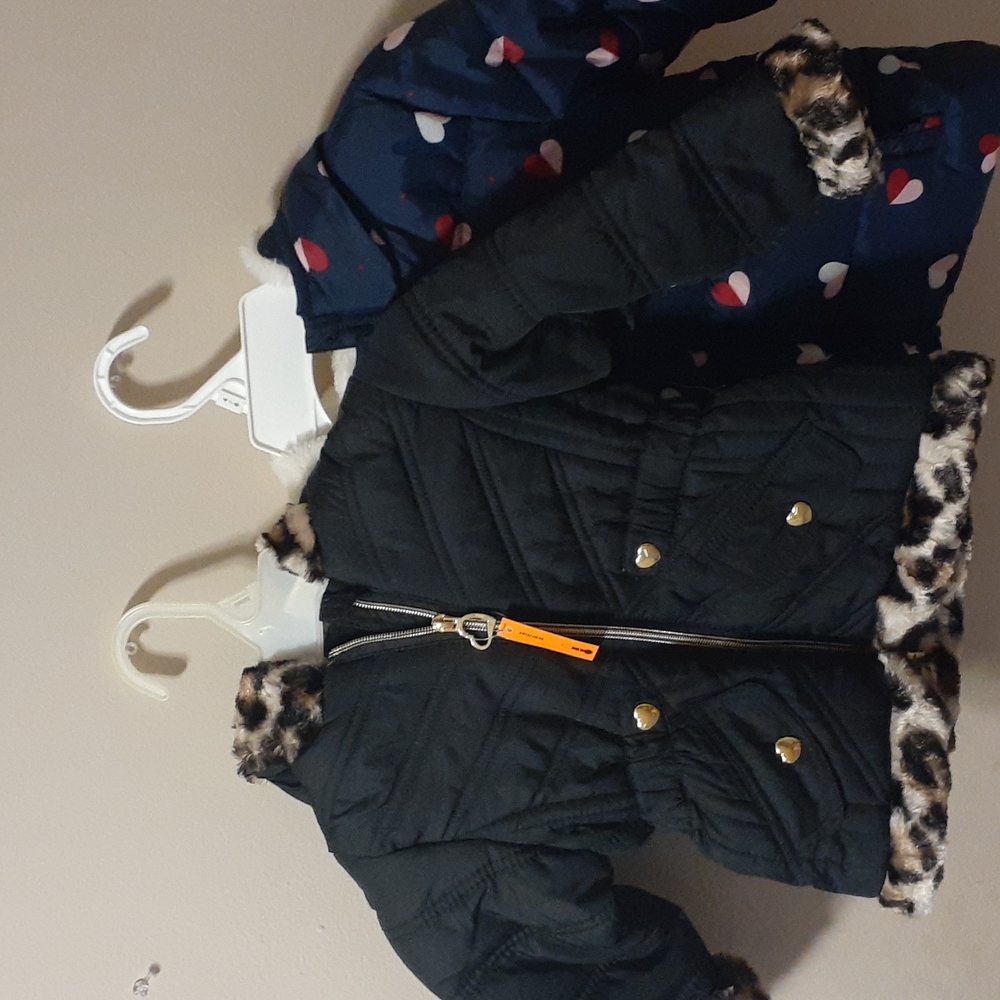 Two Girls Jackets. One Black with Leapard trim & A Navey Jacket with hearts.